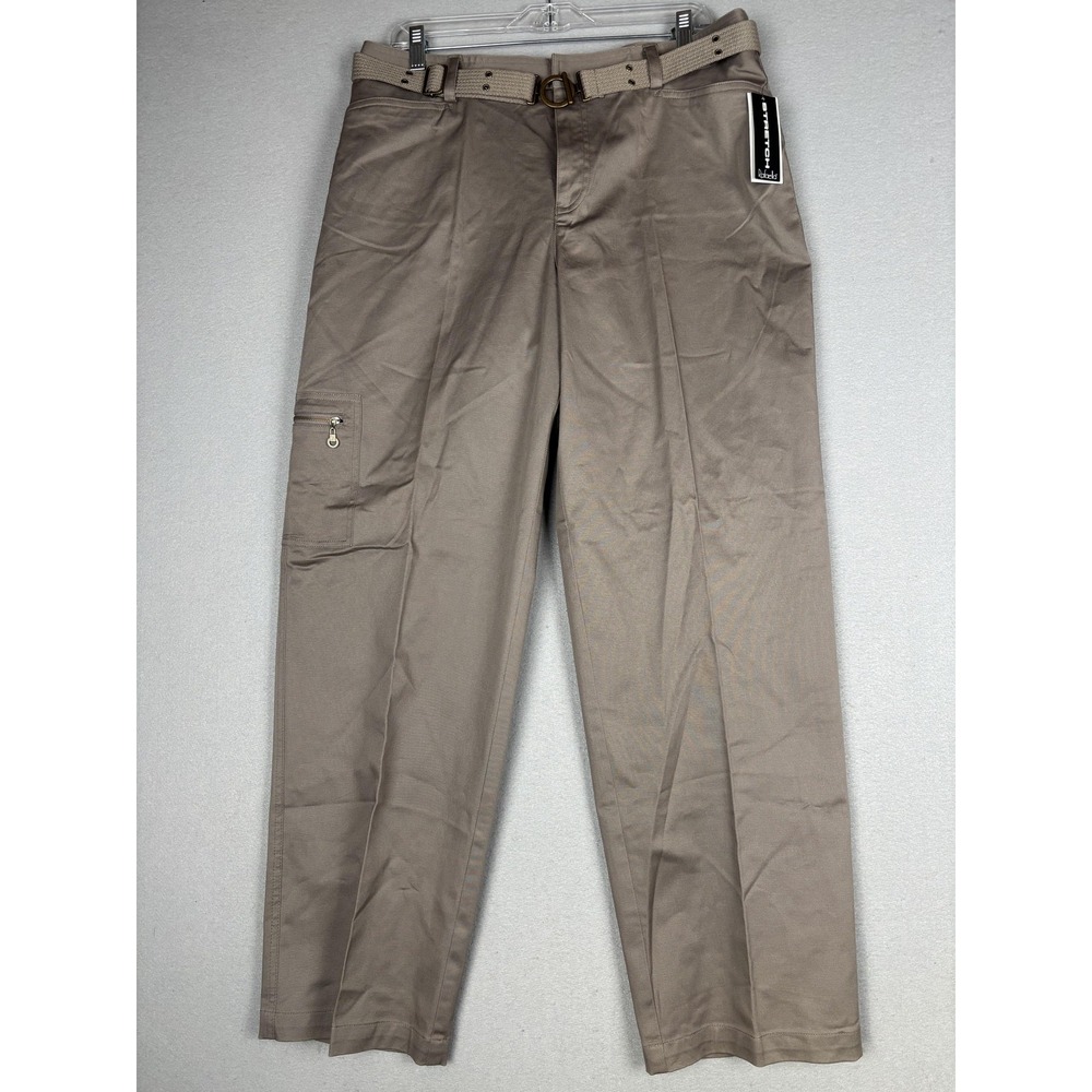 Vintage Rafaella Pants Womens 16 Brown Cargo Twill Belted‎ Stretch Travel Casual